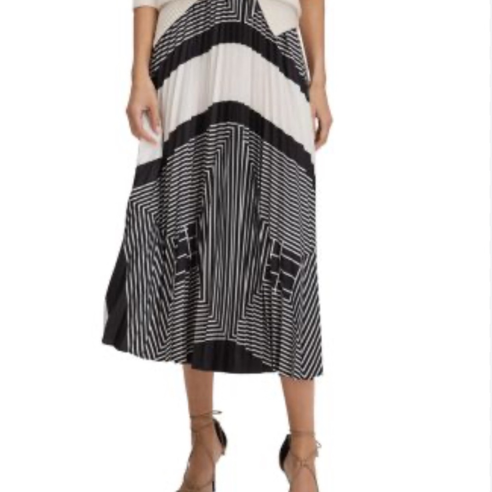 Reiss Black and White Pleated Midi Skirt - Picture 2 of 6